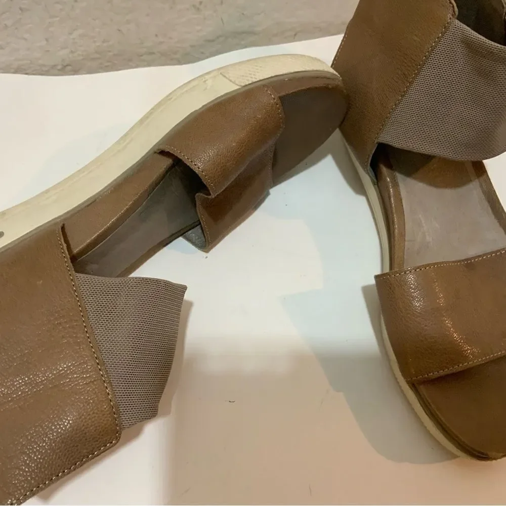 Eileen Fisher Spree Sports Sandal Size 6 Tan Leather Wedge Open Toe Gladiator
